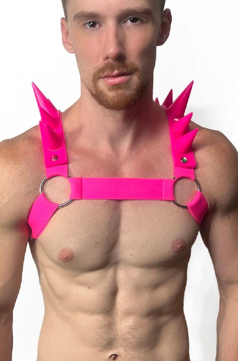 SPIKED BULLDOG HARNESS | NEON PINK