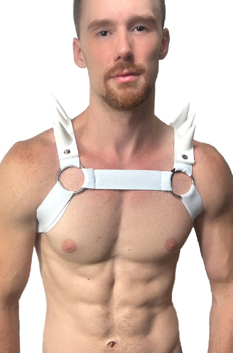 SPIKED BULLDOG HARNESS | WHITE