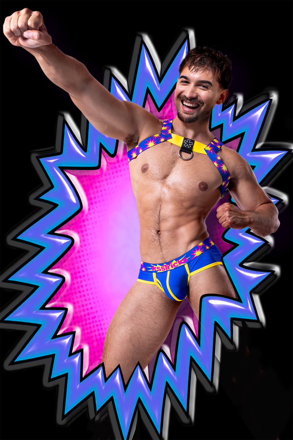 Kaboom Harness | BLUE/YELLOW/FUSCHIA