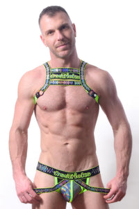 neon green holographic gay circuit party rave jockstrap harness clothing