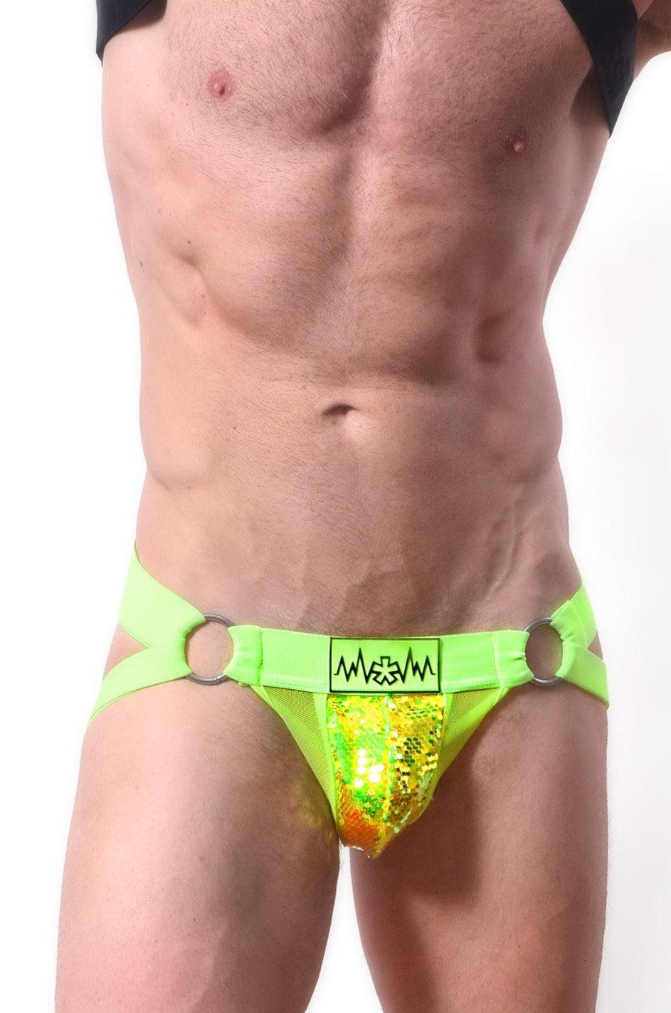 neon green sparkling sequin glitter jockstrap