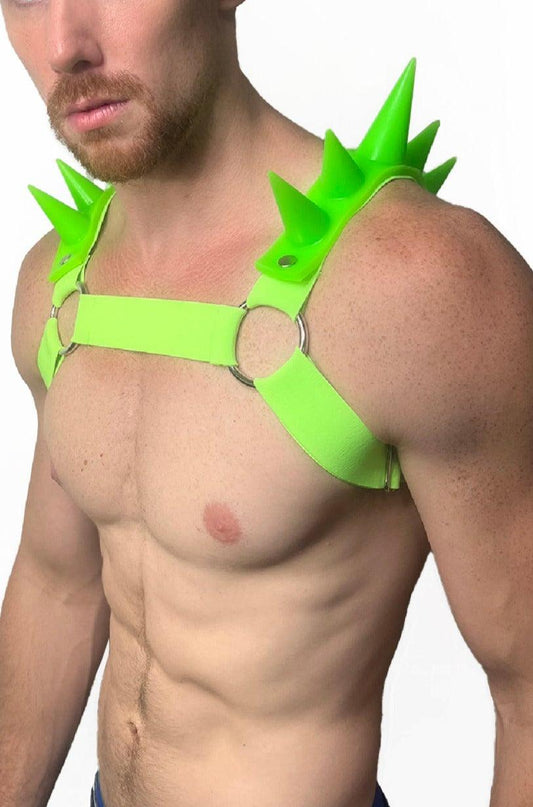 SPIKED BULLDOG HARNESS | NEON GREEN