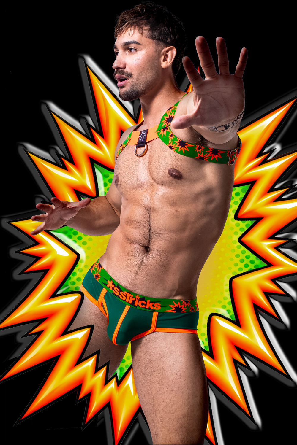 Kaboom Brief | GREEN/NEON ORANGE