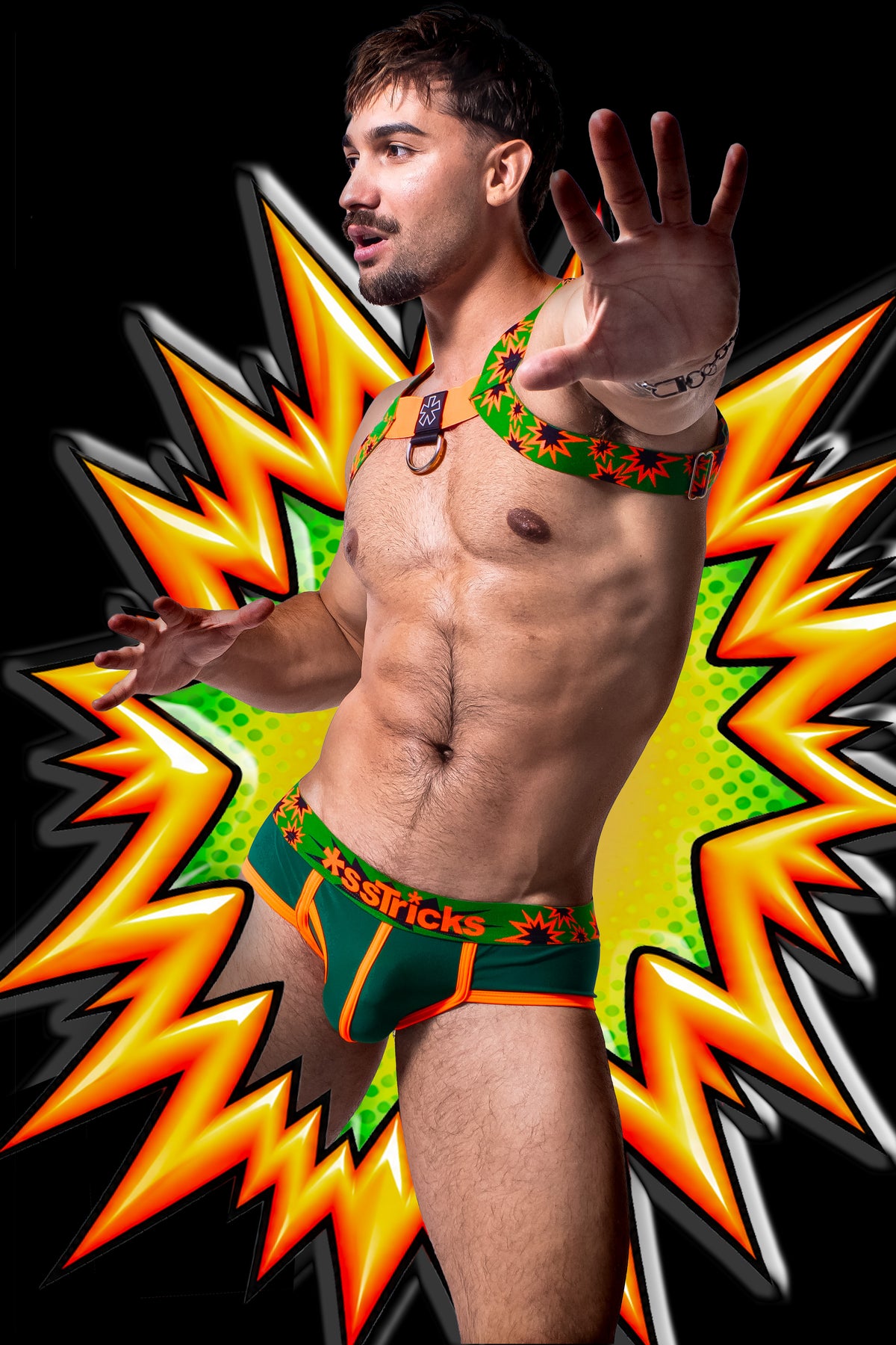 Kaboom Brief | GREEN/NEON ORANGE