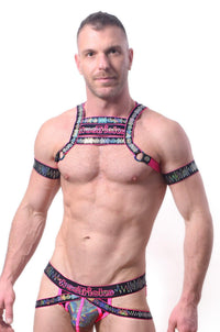 neon pink holographic gay circuit party rave harness clothing gear