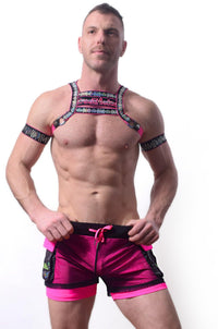 neon pink holographic gay circuit party rave shorts clothing