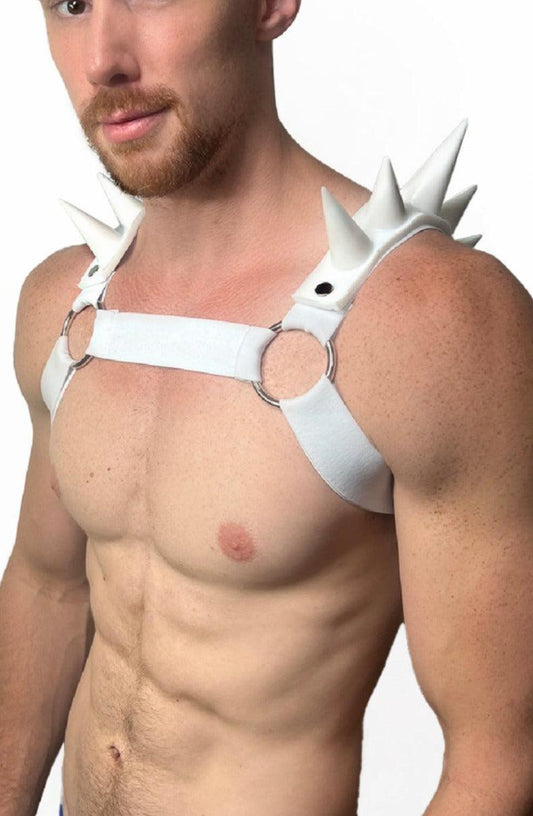 SPIKED BULLDOG HARNESS | WHITE