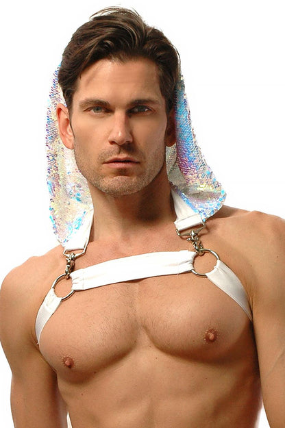 WhoreNess I Sequin Hood Harness I VIVID WHITE